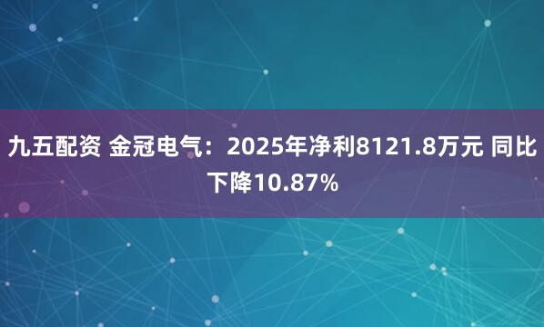 九五配资 金冠电气：2025年净利8121.8万元 同比下降10.87%